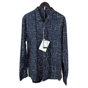 Armani Exchange Mens Slim Fit Geometric Line Print Shirt Navy Blue 6XZC24 ZNI2Z